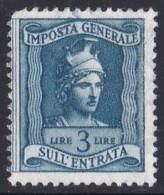 Italie - 1900 - 1944  Victor Emmanuel III  - Timbre Fiscal   3 Lire  Oblitéré - Revenue Stamps