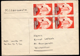 SWITZERLAND(1939) Sargans Castle. Feldpost Envelope With Cancelation Of Territorial FUS KP II/182 And Block Of 4 Festung - Documenti