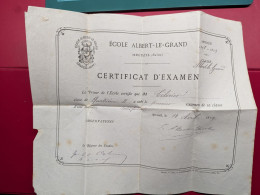 CERTIFICAT D'EXAMEN  ECOLE ALBERT LE GRAND ARCUEIL 1878 1879 Edouard CELERIER Artiste Peintre - Diplômes & Bulletins Scolaires