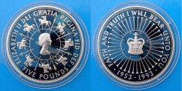 GREAT BRITAIN 5 £ 1993 ARGENTO PROOF SILVER 40 ANNI REGNO YEARS ELIZABETH 1953-93 PESO 28,28 TITOLO 0,925 CONSERVAZIONE - Maundy Sets  & Conmemorativas