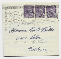 MERCURE 40C RF BANDE DE 3 FACTURE OUVERTE TONNEINS 28.1.1945 LOT ET GARONNE AU TARIF - 1938-42 Mercure