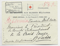 FRANCE CROIX ROUGE LETTRE COVER ENTETE SECOURS BLESSES MILITAIRES PARIS VIII 1914 POUR GENEVE  MENTION PRISONNIER - Red Cross