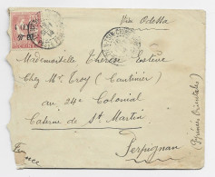 MOUCHON 10C CHINE 4 CENTS LETTRE COVER TIEN TSIN CHINE 16 SEPT 1914 CHINA VIA ODESSA POUR CASERNE ST MARTIN PERPIGNAN - Covers & Documents