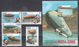 Cuba 2000 - Airships, Мi-Nr. 4276/80+Bl. 159, MNH** - Unused Stamps