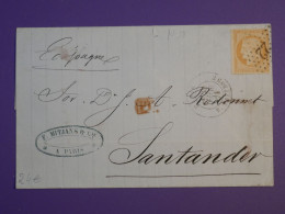 DF20 FRANCE  BELLE LETTRE RR  1875 ETOILE DE PARIS N°22  A  SANTANDER ESPANA    +CERES  40C + ++ AFF. INTERESSANT+ + - 1849-1876: Période Classique