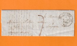 1843 - Lettre Pliée De 3 Pages + Note  De CANNES Fleurons Vers PERPIGNAN, Grand Cachet - Taxe 7 - 1801-1848: Precursors XIX