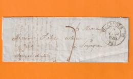 1843 - Lettre Pliée De 3 Pages + Note  De CANNES Fleurons Vers PERPIGNAN, Grand Cachet - Taxe 7 - 1801-1848: Précurseurs XIX