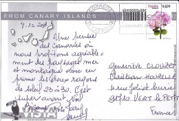 ESPAGNE N° S/CP DE LAS PALMA/28.12.09 POUR LA FRANCE - Storia Postale