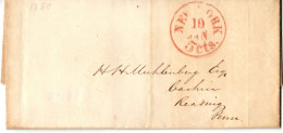 (N162) USA LAC Red Cancellation New York - Rate 5 Cts - Reading (Penn) 1850. - …-1845 Voorfilatelie