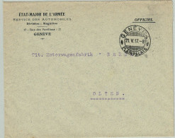 Schweiz / Helvetia 1917, Dienstbrief Genf - Olten - Vrijstelling Van Portkosten