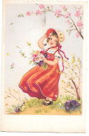 Illustrator - Hannes Petersen - Girl With Bonnet, Flowers, Fille Avec Bonnet, Fleurs, Mädchen Mit Haube, Blumen, Ragazza - Petersen, Hannes