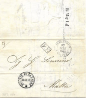 ÄGYPTEN EGYPT 1843, EL ALEXANDRIA To Malta With CHOLERA Stamp On Front, Tax Mark "1d" - Vorphilatelie