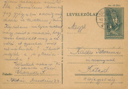 Hungary Stationery Card Correspondence Kadas Istvan Ketesd 1943 - Entiers Postaux