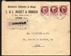 FRANCE 1944 Pli Recommandé LYON GROLEE 20/10/44 Timbres Surchargés RF Cf Scan - Befreiung