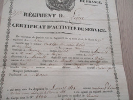 Esto Royaume De France 37ème Régiment De Ligne Certificat De Service 1832 Castilbon De Béziers Grenadier Restauré Scotch - Documentos