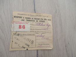 Guerre 39/45 Récépissé Au Déposant D'un Colis Postal Pour Prisonnier De Guerre Paris PLM - Briefe U. Dokumente