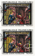 France 1967 Y&T 1531. Vitrail De L'église Ste Madeleine à Troyes. 2 CM. Saint Éloi Et Son Apprenti. Curiosité Dos Blanc - Glas & Brandglas