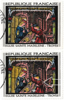 France 1967 Y&T 1531. Vitrail De L'église Ste Madeleine à Troyes. 2 CM. Saint Éloi Et Son Apprenti. Curiosité Dos Blanc - Glas & Fenster