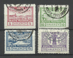 Poland Polen Polska 1918 Local Post Przedborz Michel 11 - 14 O (Mi 14 Is Perf 10, All Others Perf 11 1/2) Incl. FAUX! - Usati