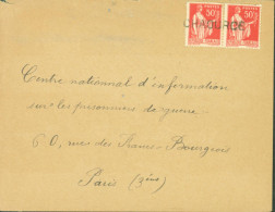Guerre 40 Débâcle Oblitération De Fortune Provisoire CHAOURCE (Aube) Pour Centre Information Prisonniers Paris - WW II