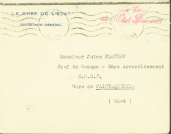 Guerre 40 Enveloppe Le Chef De L'Etat Secrétaire Général + Cursive Le Chef De L'état Français Pétain CAD Vichy 17 VI 43 - 2. Weltkrieg 1939-1945