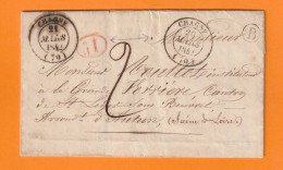 1842 - Lettre Pliée De 2 Pages De CHAGNY, Saône Et Loire Vers AUTUN, Grand Cachet - Facteur Boîtier B Et Décime Rural - 1801-1848: Precursors XIX