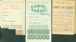 Guerre 40 Cartes Rationnement Tabac Ministère Des Finances 3 Cartes Différentes - Guerre De 1939-45