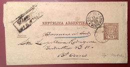1889 ARGENTINA Postal Stationery Wrapper USED IN URUGUAY Cds MONTEVIDEO>Buenos Aires „BARRACAS AL SUD“ (cover Impressos - Postal Stationery