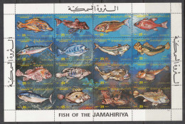 1983 Libya Fish Poisson Miniature Sheet Of 16 MNH - Libia