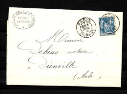 PARIS  Depart 1885 Sur 15c Sage  "petites Affiches" /tarif/ Bulletin D Insertion - Manual Postmarks