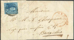 N°2 - Epaulette 20 Centimes Bleue, Au Filet à Gauche Sinon Bien Margée, Obl. P.82 Sur Lettre De MENIN Le 12 Août 1850 Ve - 1849 Schulterklappen