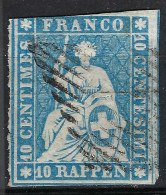SUISSE Ca.1854-62: Le Y&T 27d, "Helvétie ND", 3 Marges Obl. Grille - Used Stamps
