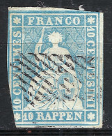 SUISSE Ca.1854-62: Le Y&T 27a, "Helvétie ND" 3 Marges Obl. Grille - Used Stamps