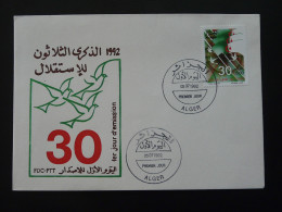FDC Colombe Dove Independance Algerie 1992 - Columbiformes