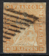 SUISSE Ca.1854-62: Le ZNr. 25D, "Helvétie ND" 4 Marges, Obl. Grille, Forte Cote - Used Stamps