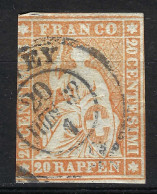 SUISSE Ca.1854-62: Le Y&T 29a, "Helvétie ND" 3 Marges, Obl. CAD "Vevey", Forte Cote - Used Stamps