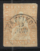 SUISSE Ca.1854-62: Le Y&T 29, "Helvétie ND" 4 Marges, Obl. CAD "Pfäffikon" - Used Stamps