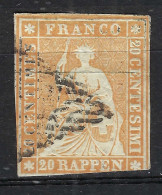 SUISSE Ca.1854-62: Le ZNr. 25B, "Helvétie ND" 3-4 Marges, Obl. Grille, Forte Cote - Used Stamps