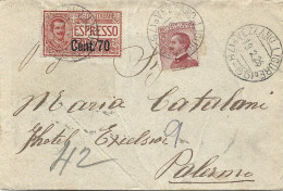 STORIA POSTALE 19/2/26 LETTERA ESPRESSO LIT 1,30  MICHETTI 60 CENT. + EX CENT 70 SU 60 NATANTE NAPOLI-PALERMO - Eilsendung (Eilpost)