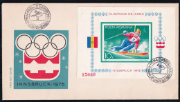 322 ROUMANIE 1976 - Y&T BF 123a ND - Sport JO Innsbruck Ski - OblIteration 1er Jour Sur Enveloppe - FDC