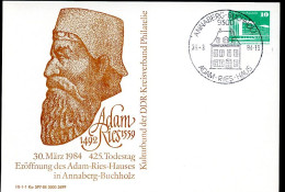 DDR PP18 D2/001 Privat-Postkarte  Adam Ries Annaberg-Buchholz Sost.1984 NGK 4,00 € - Cartes Postales Privées - Oblitérées