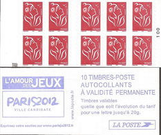 CARNET 3744-C 1a Marianne De Lamouche "L'AMOUR DES JEUX PARIS 2012" Avec Carré Noir. Bas Prix à Saisir. - Modern : 1959-...