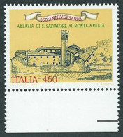 Italia, Italy, Italien, Italie 1985; Abbazia San Salvatore Al Monte Amiata. Francobollo Di Bordo. New. - Abdijen En Kloosters