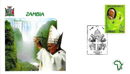 ZAMBIA - 1989 LUSAKA Visita Pope Papa GIOVANNI PAOLO II Stemma Nero Su Busta Speciale - 2504 - Papes