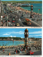 TWO POSTCARDS OF WEYMOUTH PROMENADE DORSET 1977 - VARIOUS TRANSPORT - TRIUMPH CARS - COACHES ETC - Weymouth