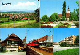 47964 - Schweiz - Lotzwil , Dorfplatz , Kirche , Stöckli , Bahnhof  , Schulhaus , Schule - Gelaufen 1982 - Langenthal