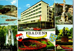 47931 - Niederösterreich - Baden Bei Wien , Thermalbad , Blumenuhr , Hauptplatz , Undinebrunnen - Gelaufen 1975 - Baden Bei Wien