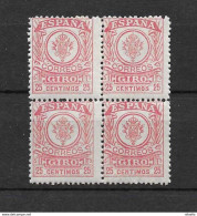LOTE 1891 D  ///  (C025) ESPAÑA GIRO  EDIFIL Nº 3 BLOQ 4 **MNH - Revenue Stamps
