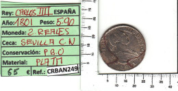 CRBAN249 MONEDA ESPAÑA 2 REALES 1801 CARLOS IV - Autres & Non Classés