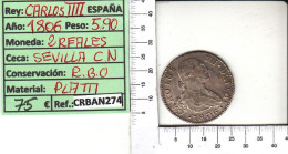 CRBAN274 MONEDA ESPAÑA 2 REALES 1806 CARLOS IV - Autres & Non Classés